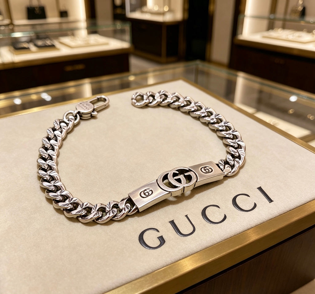 Gucci Silver-Tone Double G Cuban Link Bracelet - album image 1