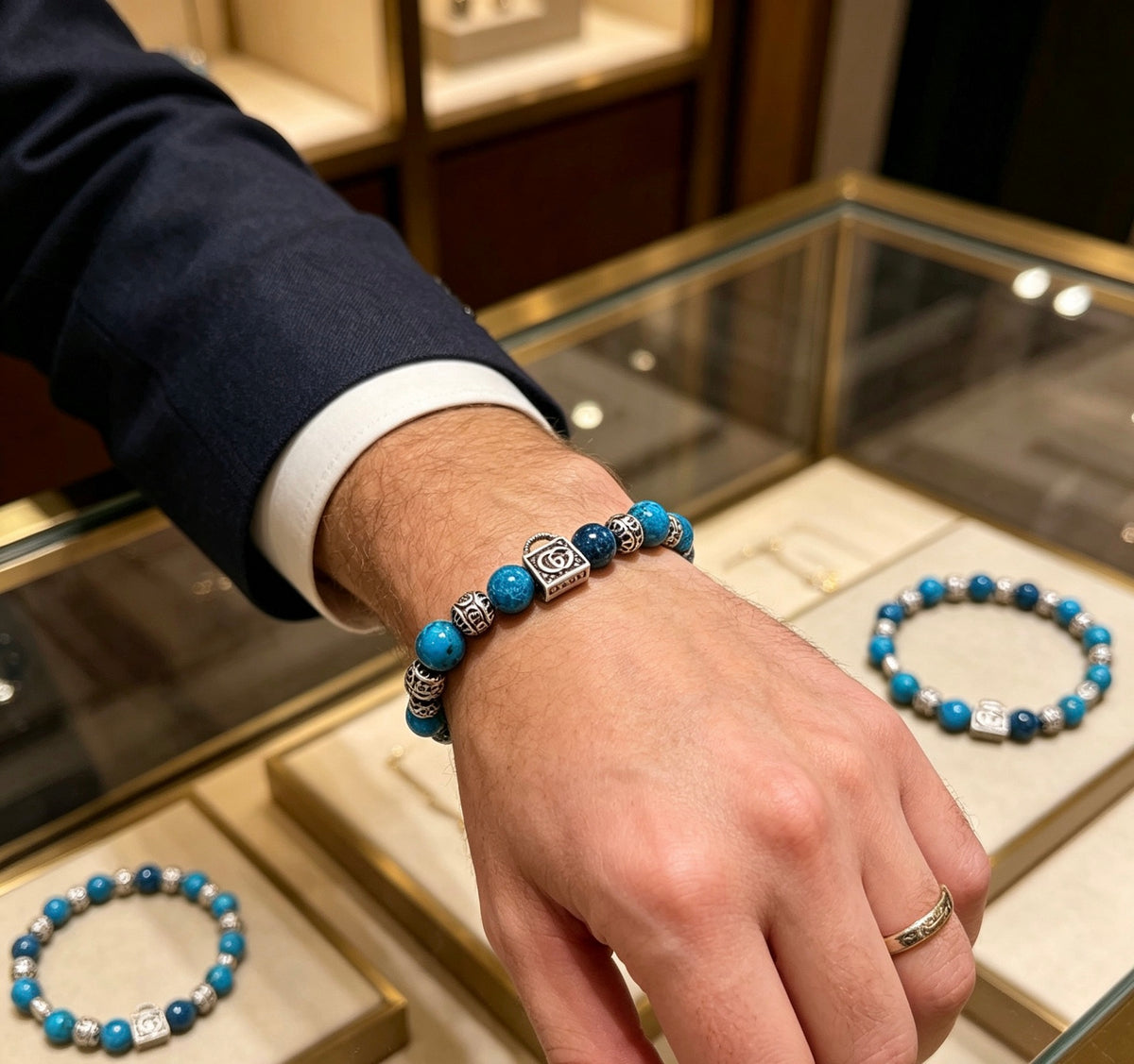 Gucci Anger Forest Interlocking G Patterned Stone Snake Antiqued Bracelet - album image 3