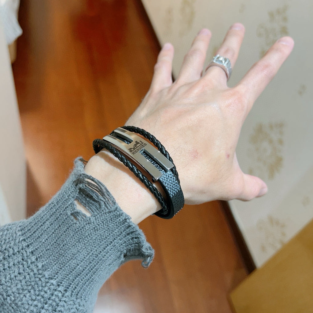 Hermès Black Leather H Cuff Bracelet - album image 8