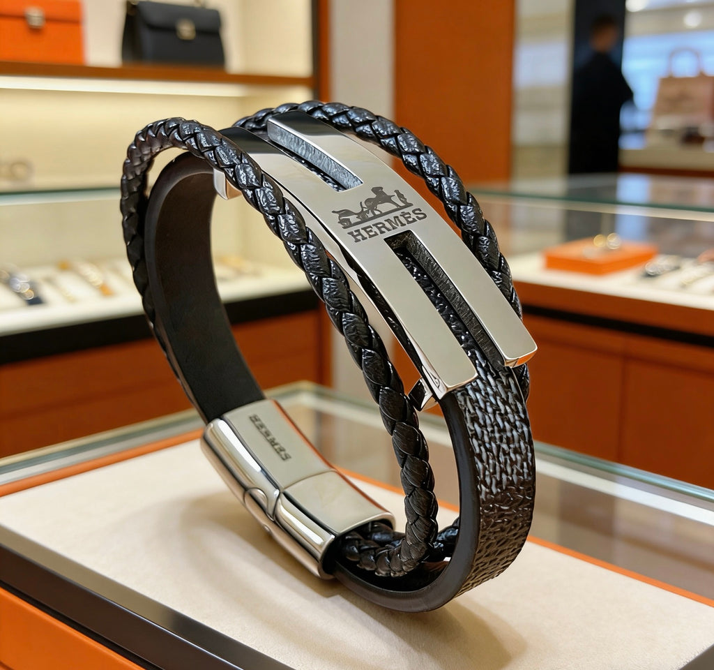 Hermès Black Leather H Cuff Bracelet - album image 6