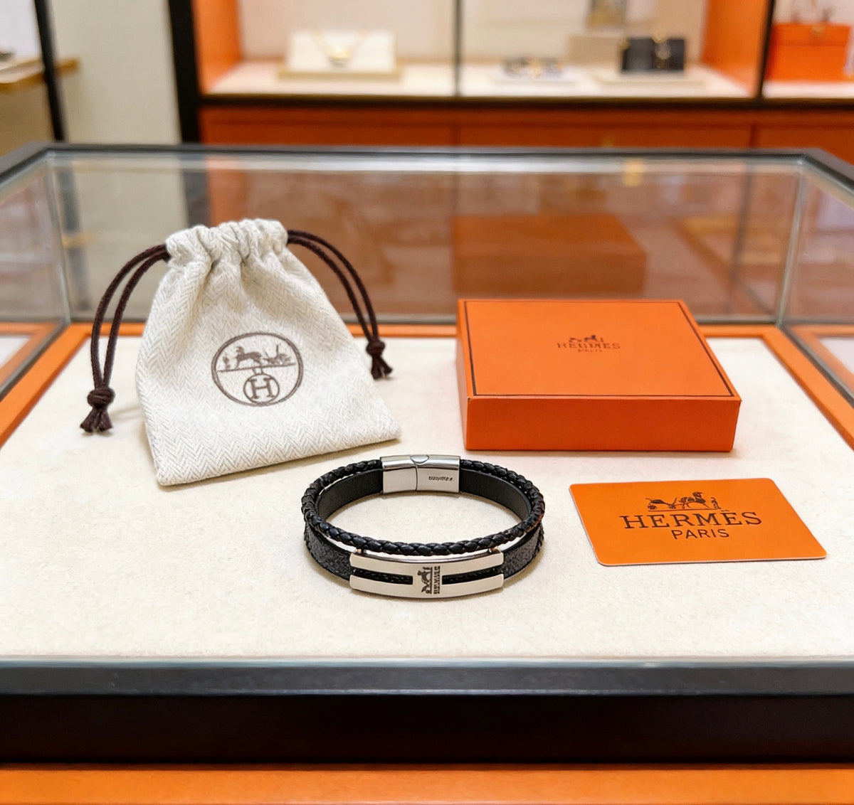 Hermès Black Leather H Cuff Bracelet - album image 5