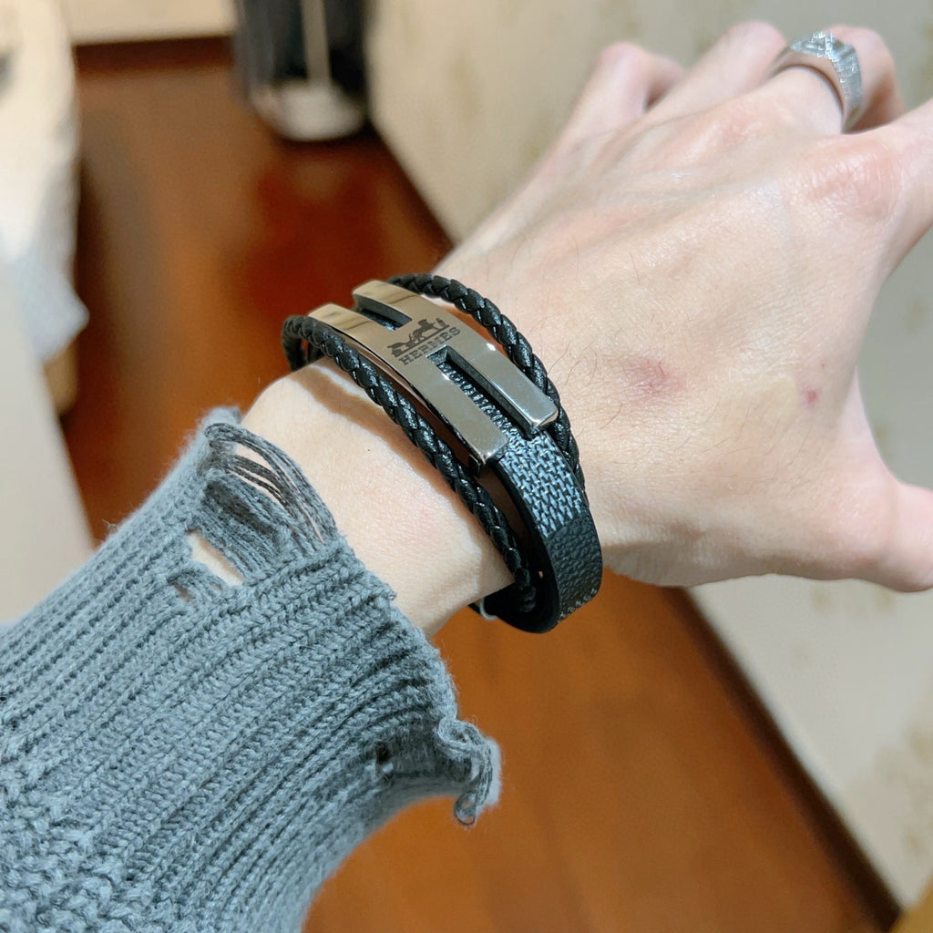 Hermès Black Leather H Cuff Bracelet - album image 3