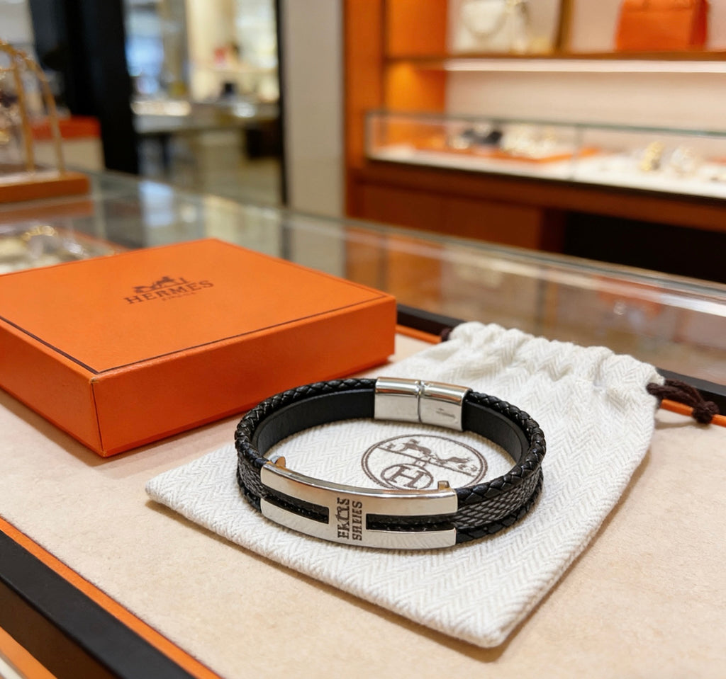 Hermès Black Leather H Cuff Bracelet - album image 9