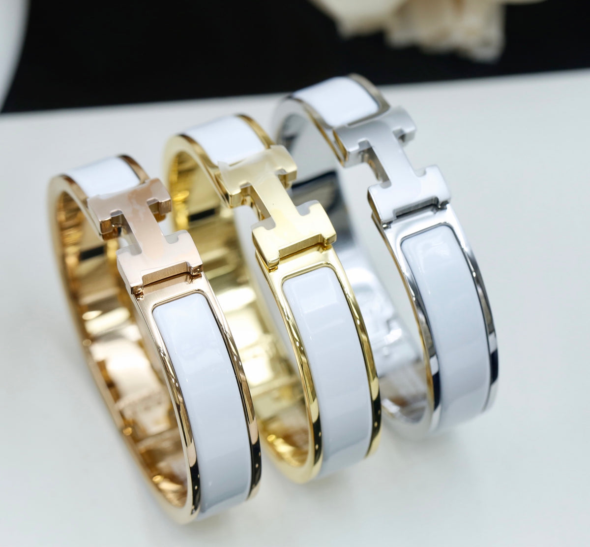 Hermès Gold-Tone White Enamel H-Clasp Bangle - album image 3
