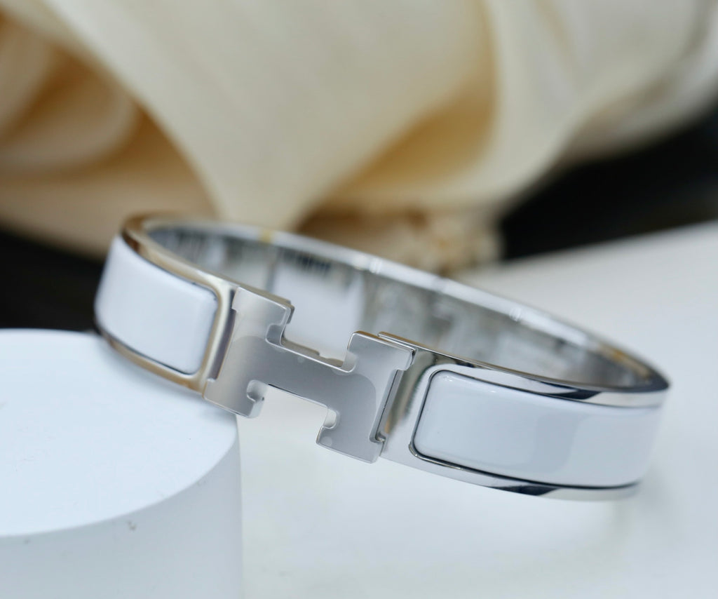 Hermès Gold-Tone White Enamel H-Clasp Bangle - album image 5