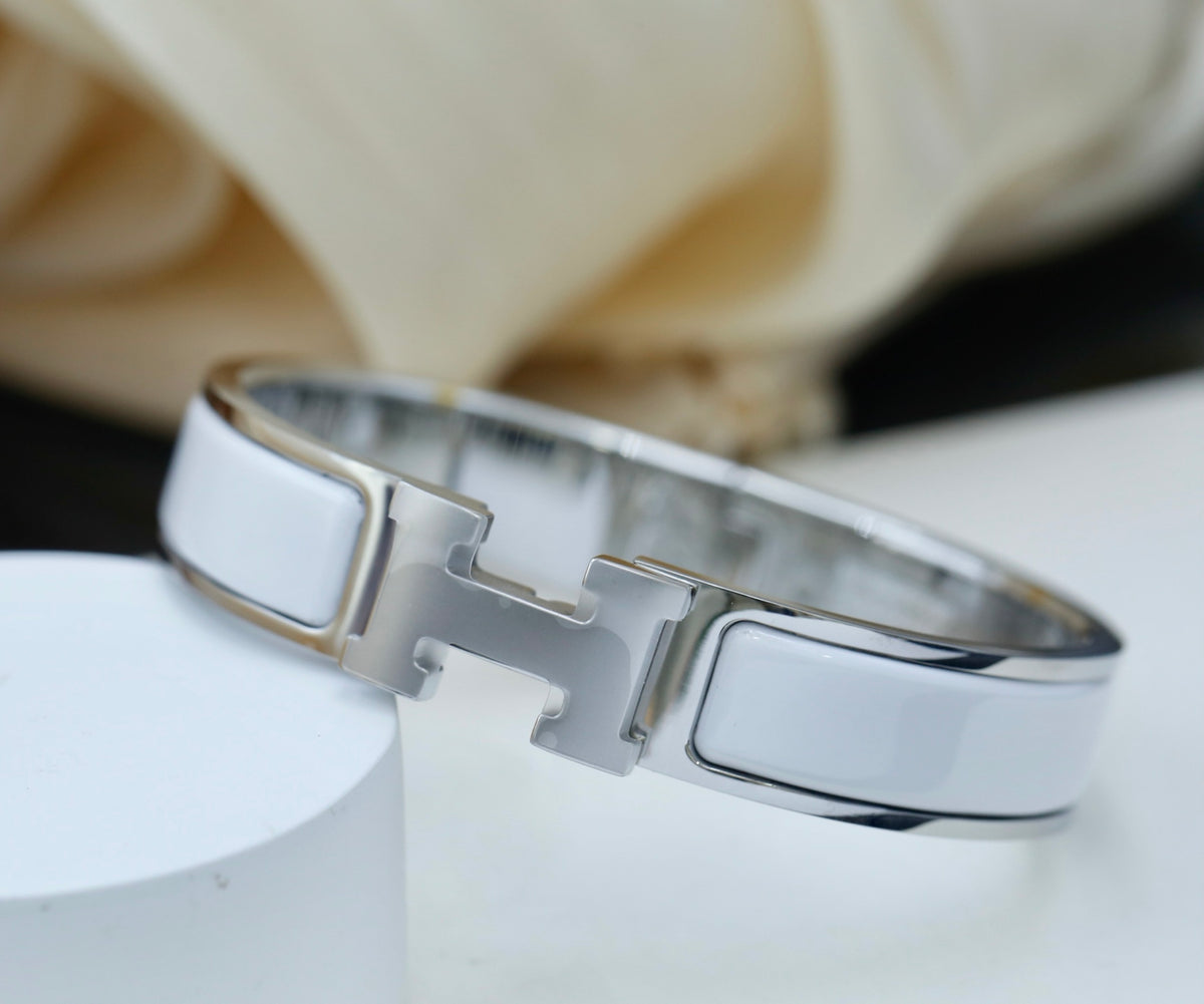 Hermès Gold-Tone White Enamel H-Clasp Bangle - album image 5