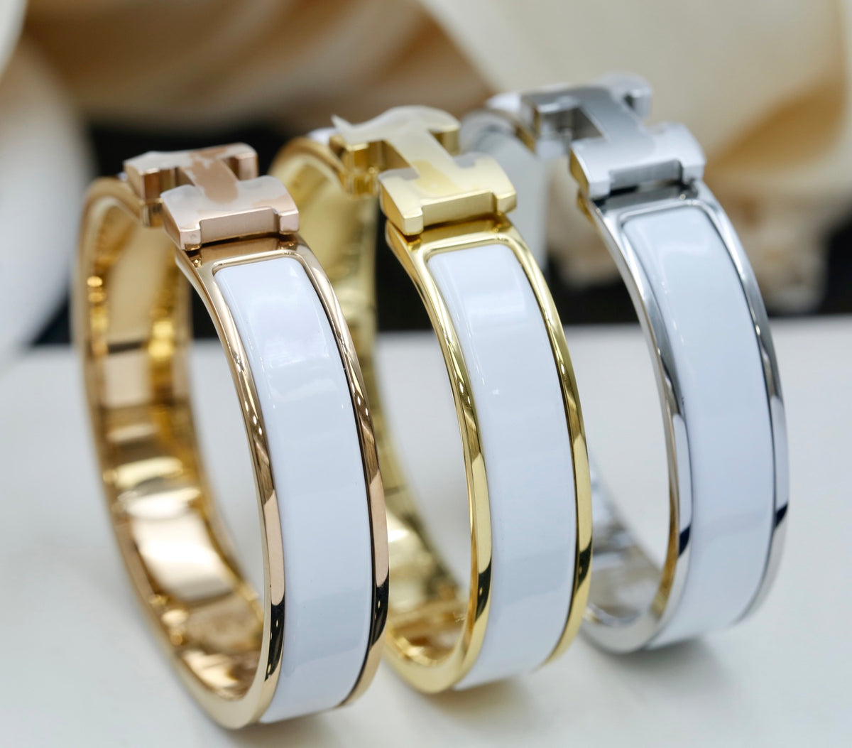 Hermès Gold-Tone White Enamel H-Clasp Bangle - album image 2