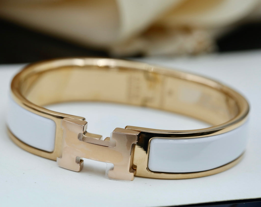 Hermès Gold-Tone White Enamel H-Clasp Bangle - album image 6