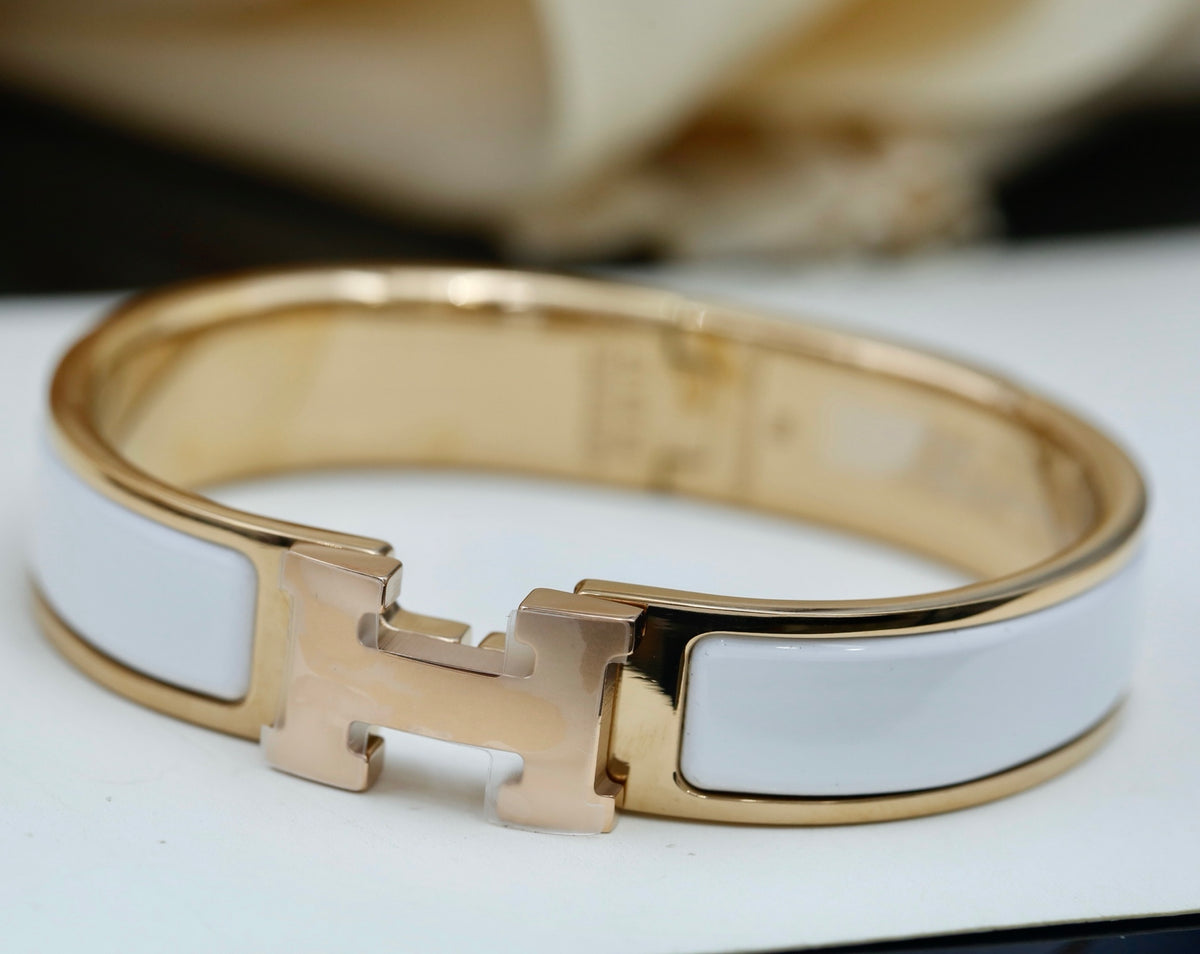 Hermès Gold-Tone White Enamel H-Clasp Bangle - album image 6