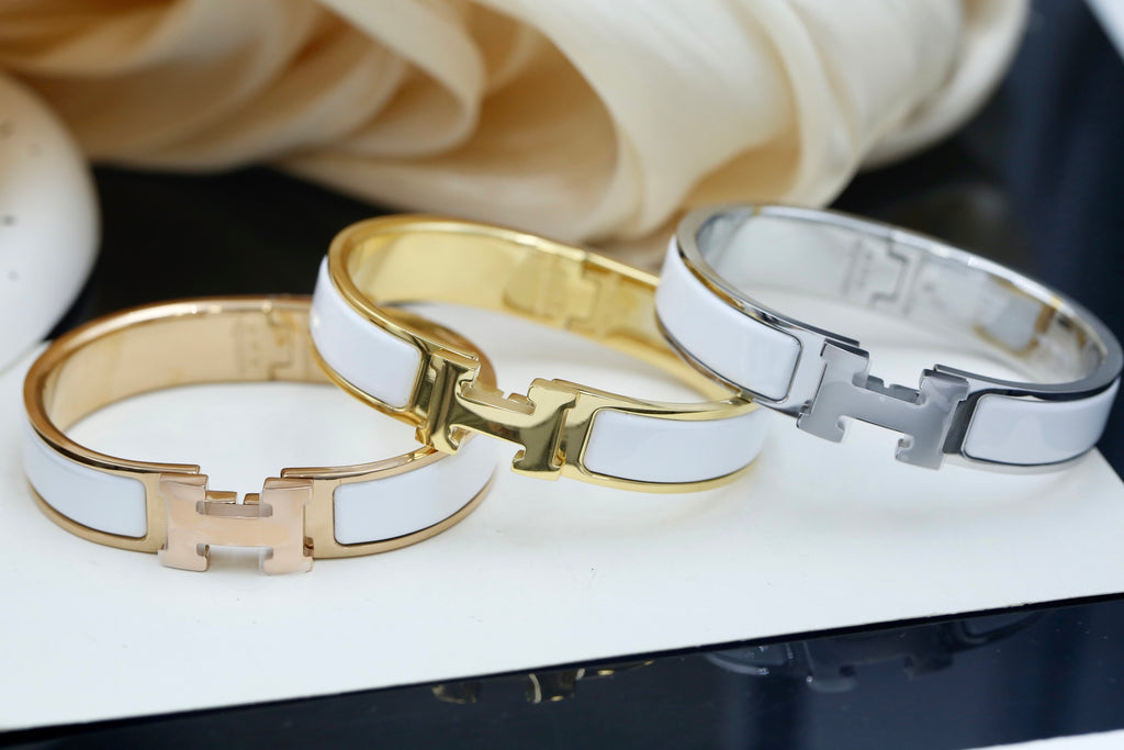 Hermès Gold-Tone White Enamel H-Clasp Bangle - album image 4