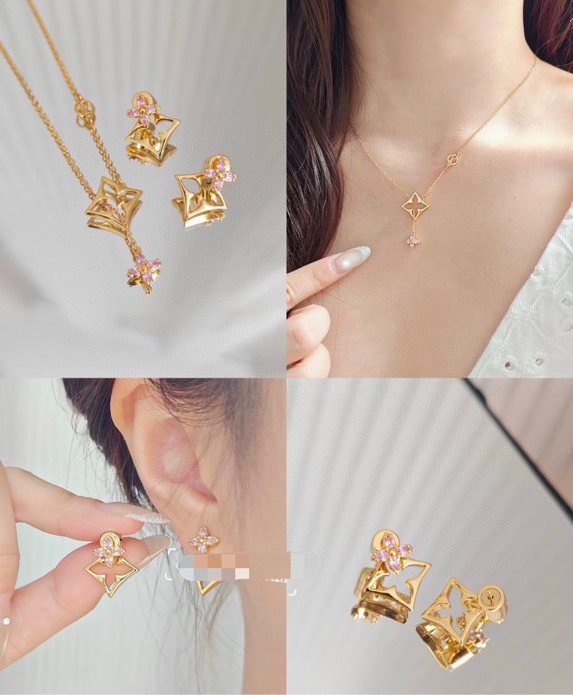 Louis Vuitton Gold-Tone Pink Clover LV Letter Jewelry - Earrings or Necklace - album image 2