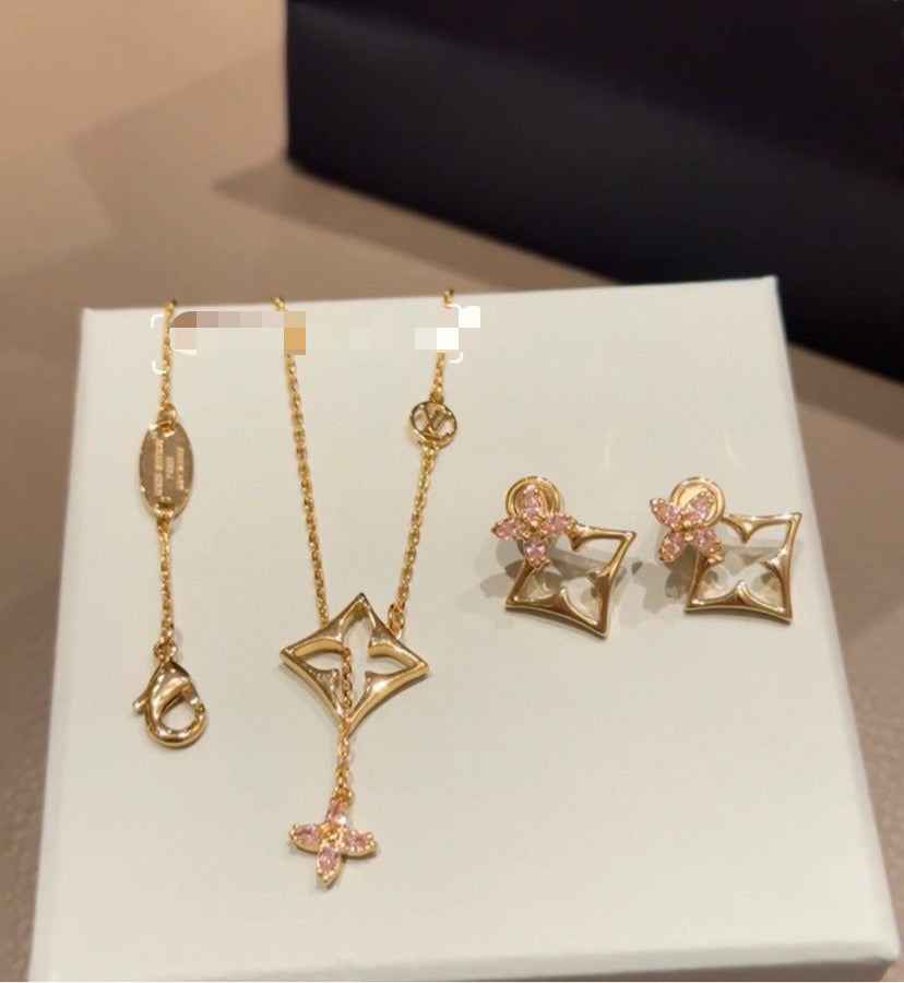 Louis Vuitton Gold-Tone Pink Clover LV Letter Jewelry - Earrings or Necklace - album image 3