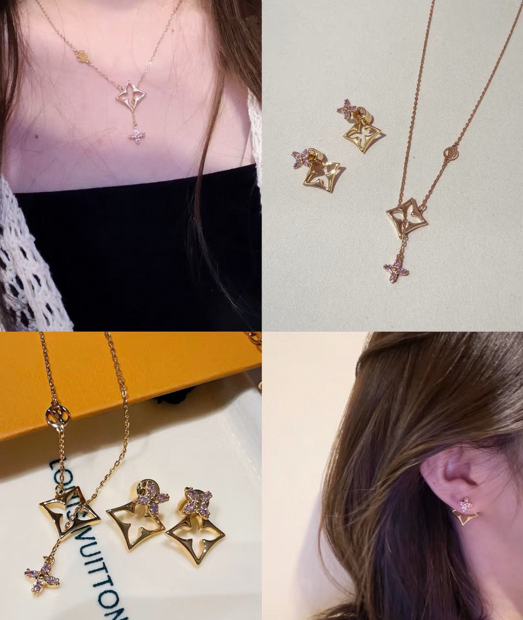 Louis Vuitton Gold-Tone Pink Clover LV Letter Jewelry - Earrings or Necklace - album image 1