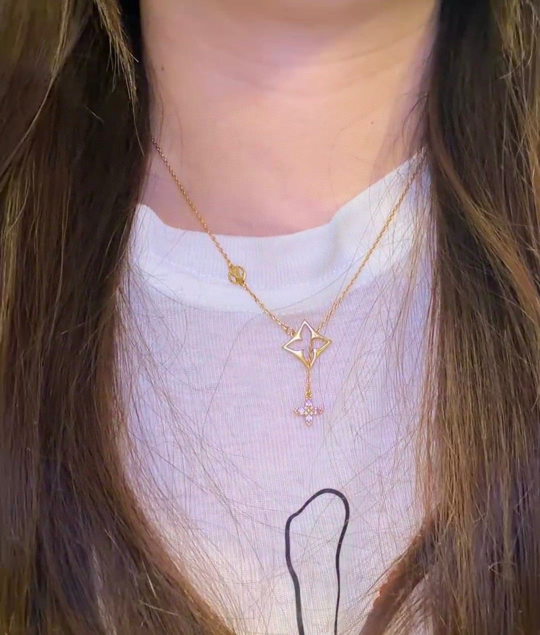 Louis Vuitton Gold-Tone Pink Clover LV Letter Jewelry - Earrings or Necklace - album image 5