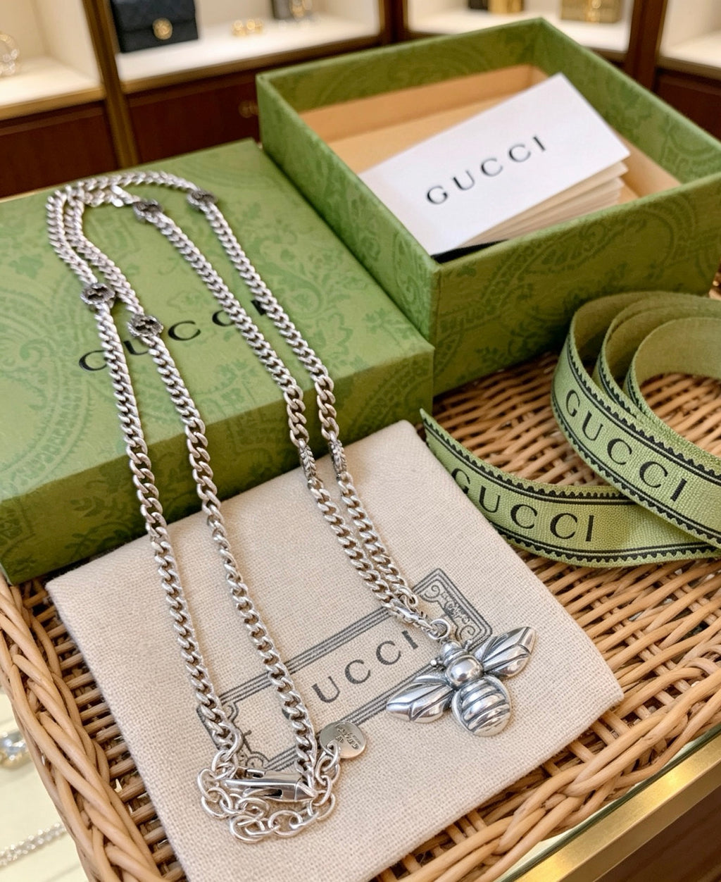 Gucci Anger Forest Interlocking G Bee Antiqued Chain Necklace - album image 3