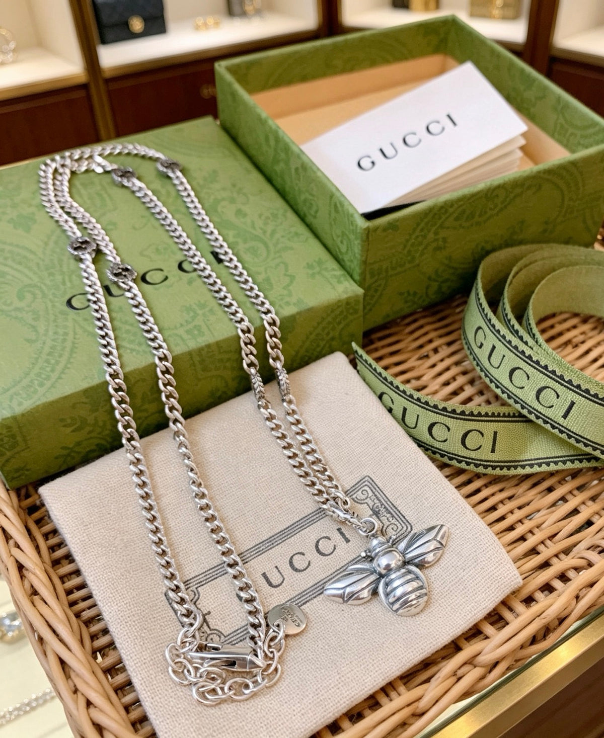 Gucci Anger Forest Interlocking G Bee Antiqued Chain Necklace - album image 3