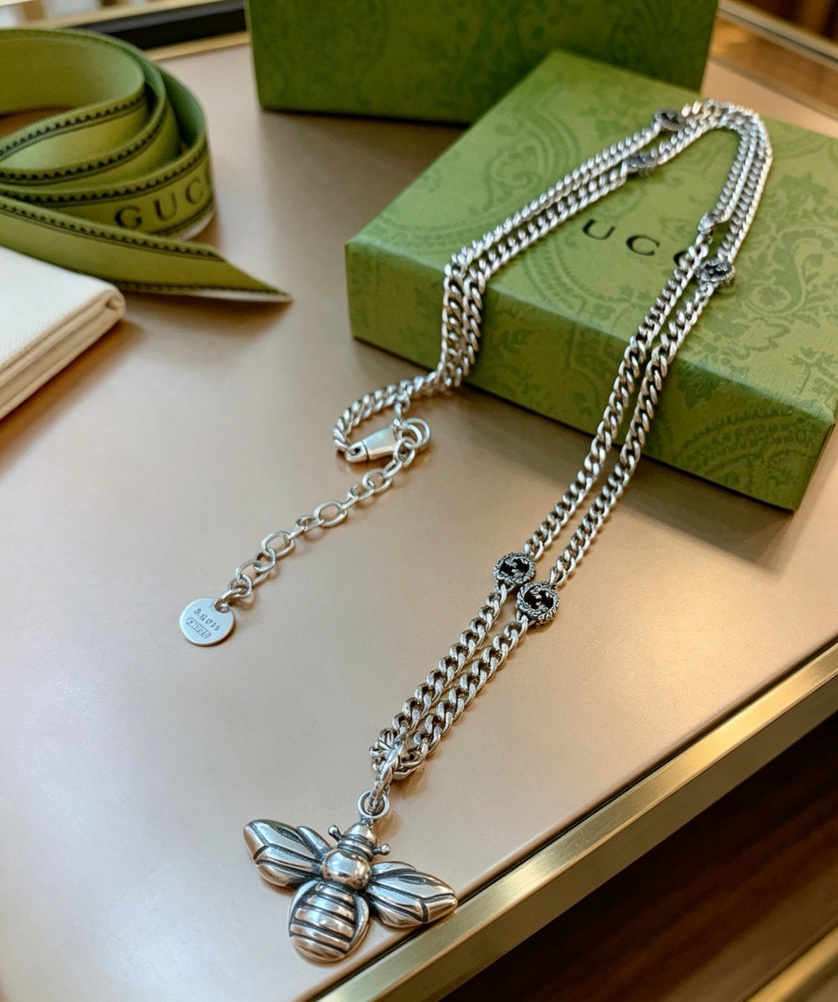 Gucci Anger Forest Interlocking G Bee Antiqued Chain Necklace - album image 2