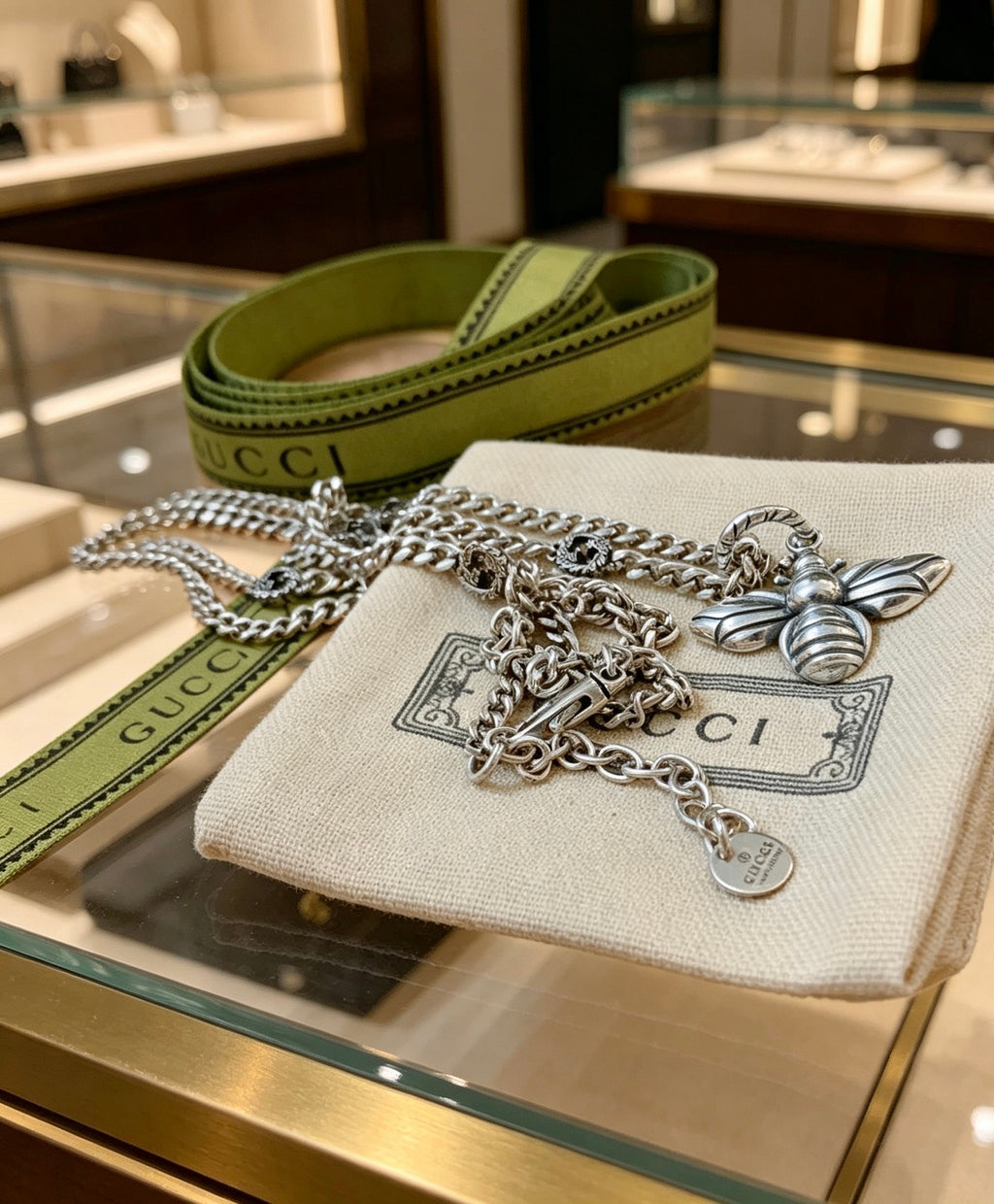 Gucci Anger Forest Interlocking G Bee Antiqued Chain Necklace - album image 4