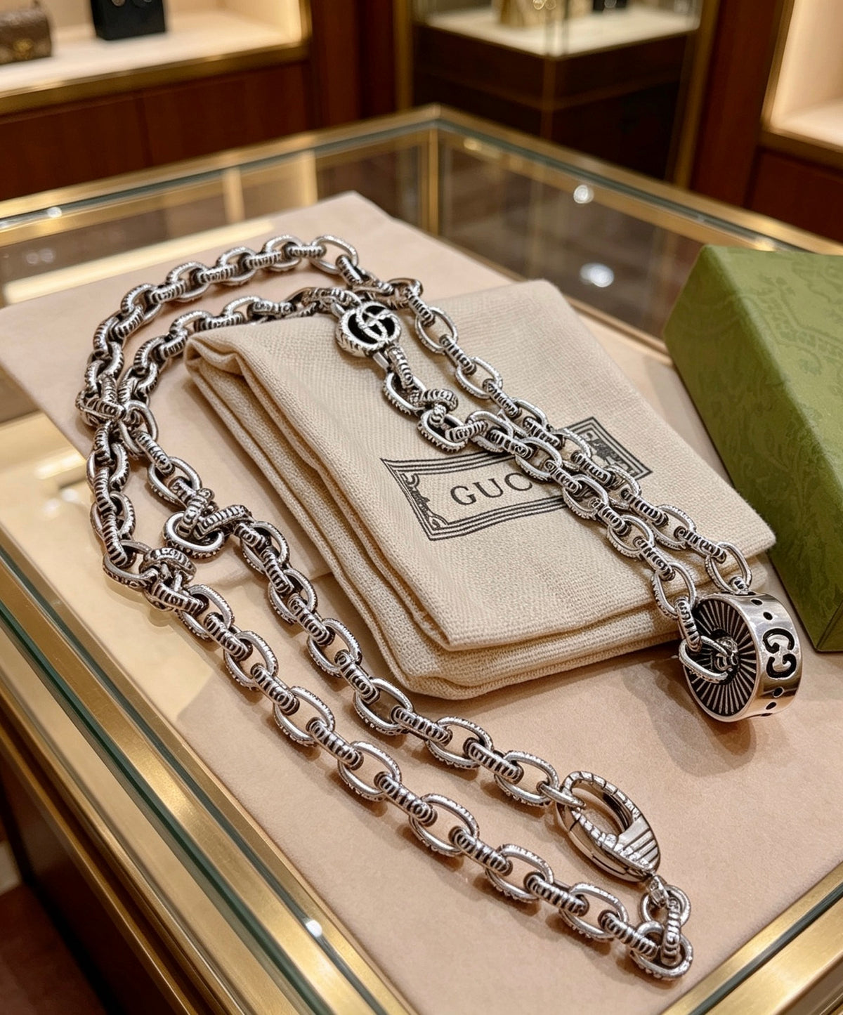 Gucci Anger Forest Interlocking G Antiqued Chain Necklace - album image 2