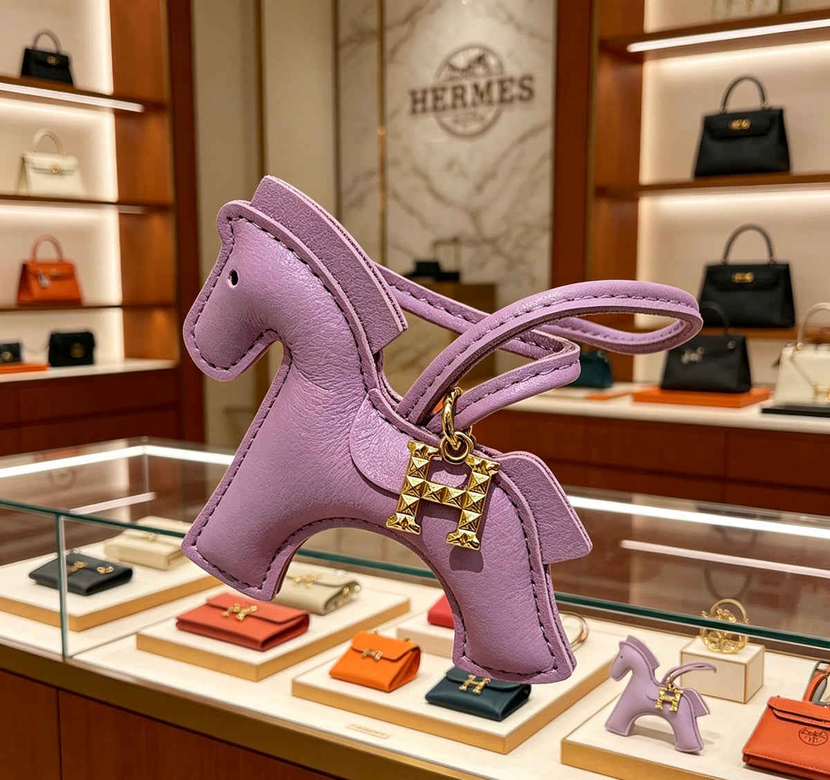 Hermès Lavender Leather Horse Bag Charm - album image 3