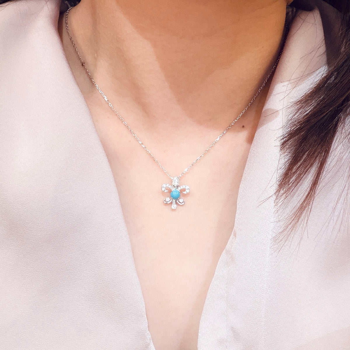 Chrome Hearts Blue Center Fleur Pendant Necklace - album image 3