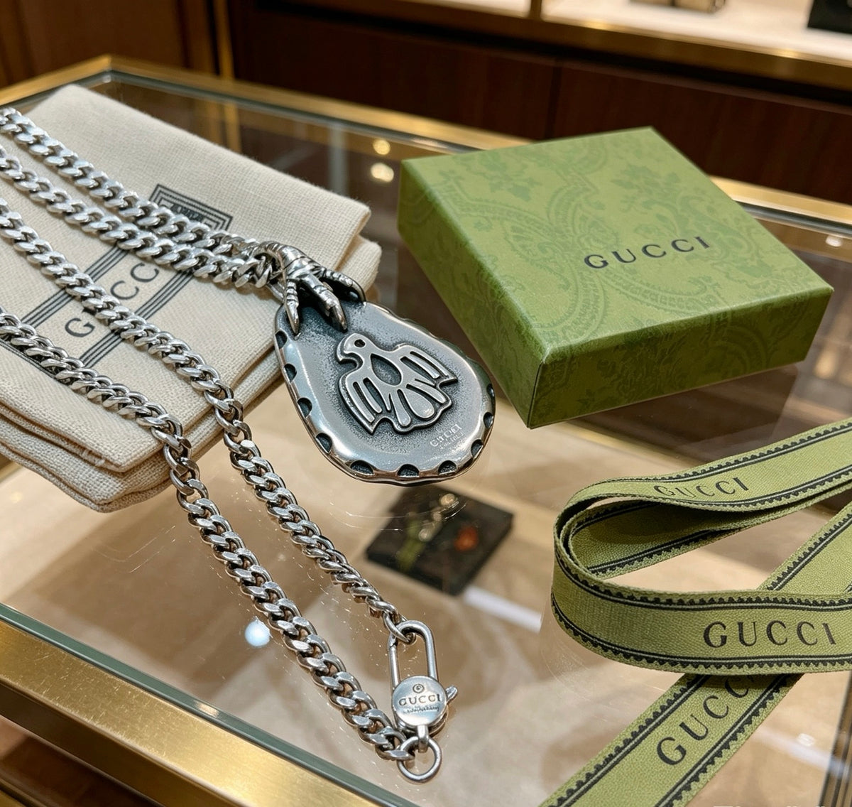 Gucci Anger Forest Interlocking G Antique Silver-Tone Silver-Tone Antiqued Chain Necklace - album image 2