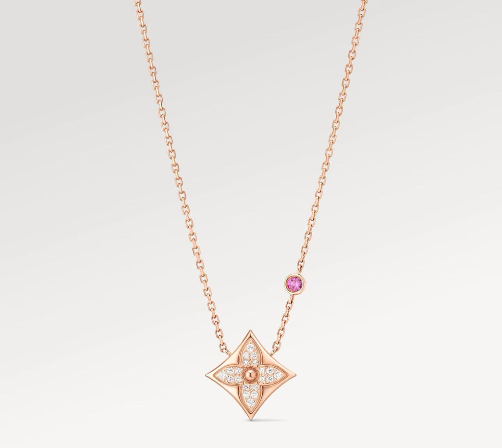 Louis Vuitton Pink Monogram Diamond-Shape Crystal Accent Necklace - album image 1