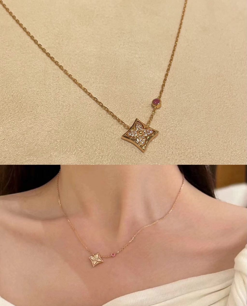 Louis Vuitton Pink Monogram Diamond-Shape Crystal Accent Necklace - album image 5