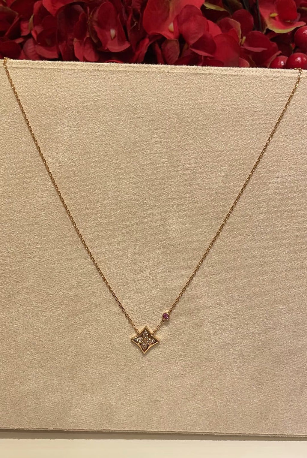 Louis Vuitton Pink Monogram Diamond-Shape Crystal Accent Necklace - album image 2