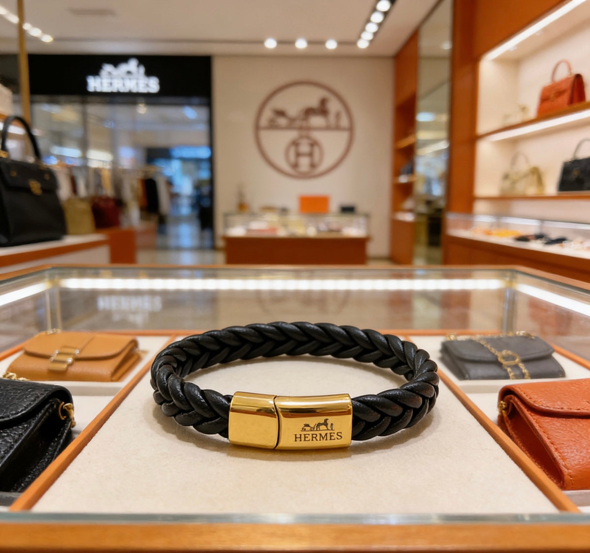 Hermès Black Braided Leather Gold-Tone Bar Bracelet - album image 4