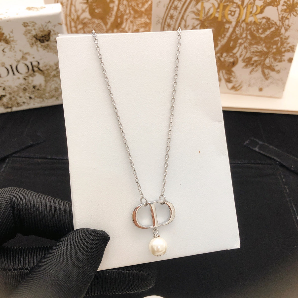 Dior Silver-Tone Double-Loop Pearl-Look Necklace - product image 3