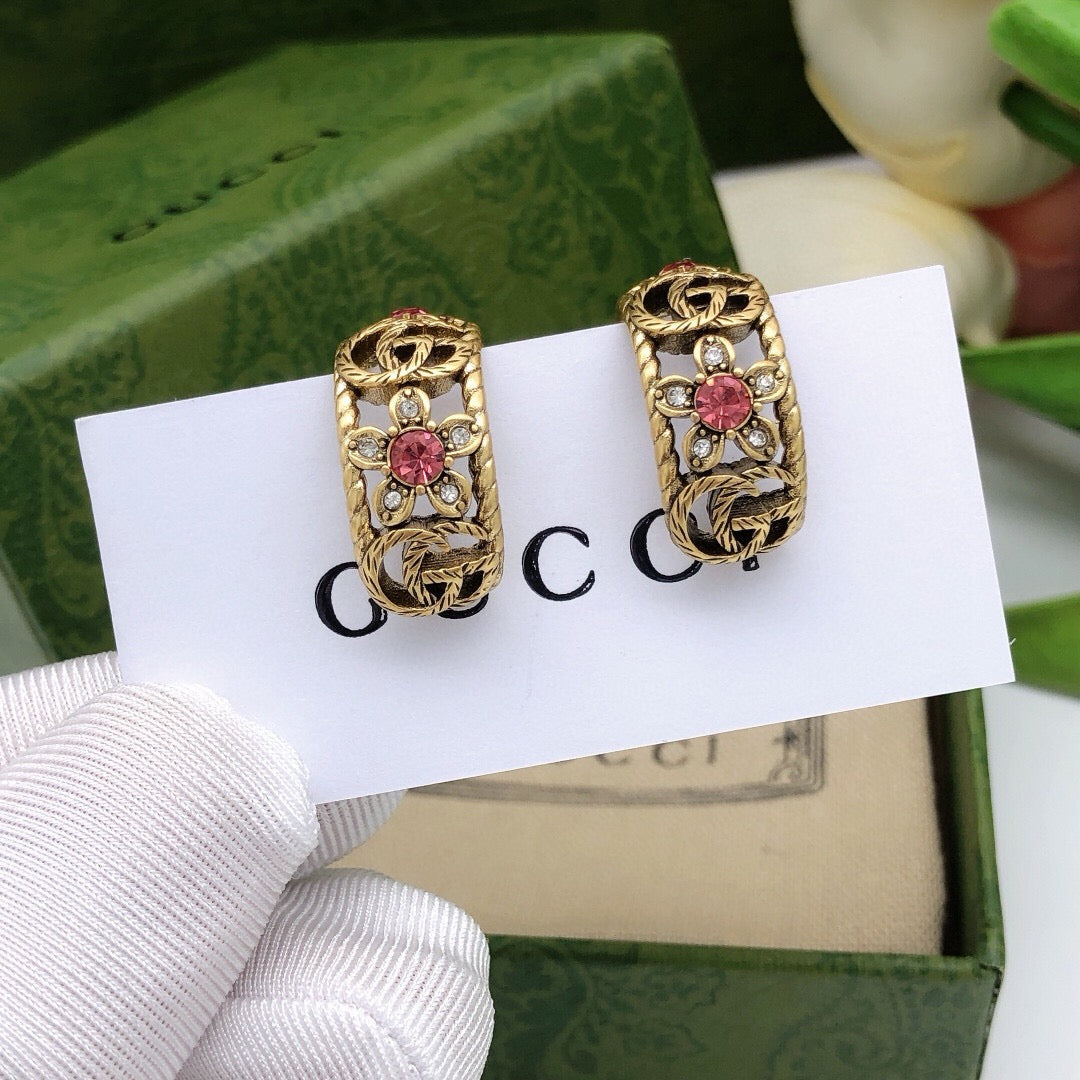 Gucci Interlocking G Pink Multicolor Crystal Accent Earrings - album image 1