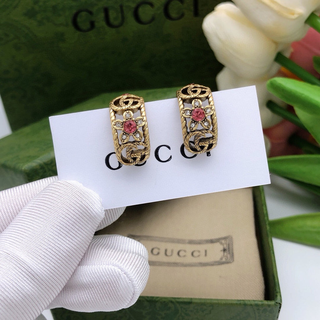 Gucci Interlocking G Pink Multicolor Crystal Accent Earrings - album image 2