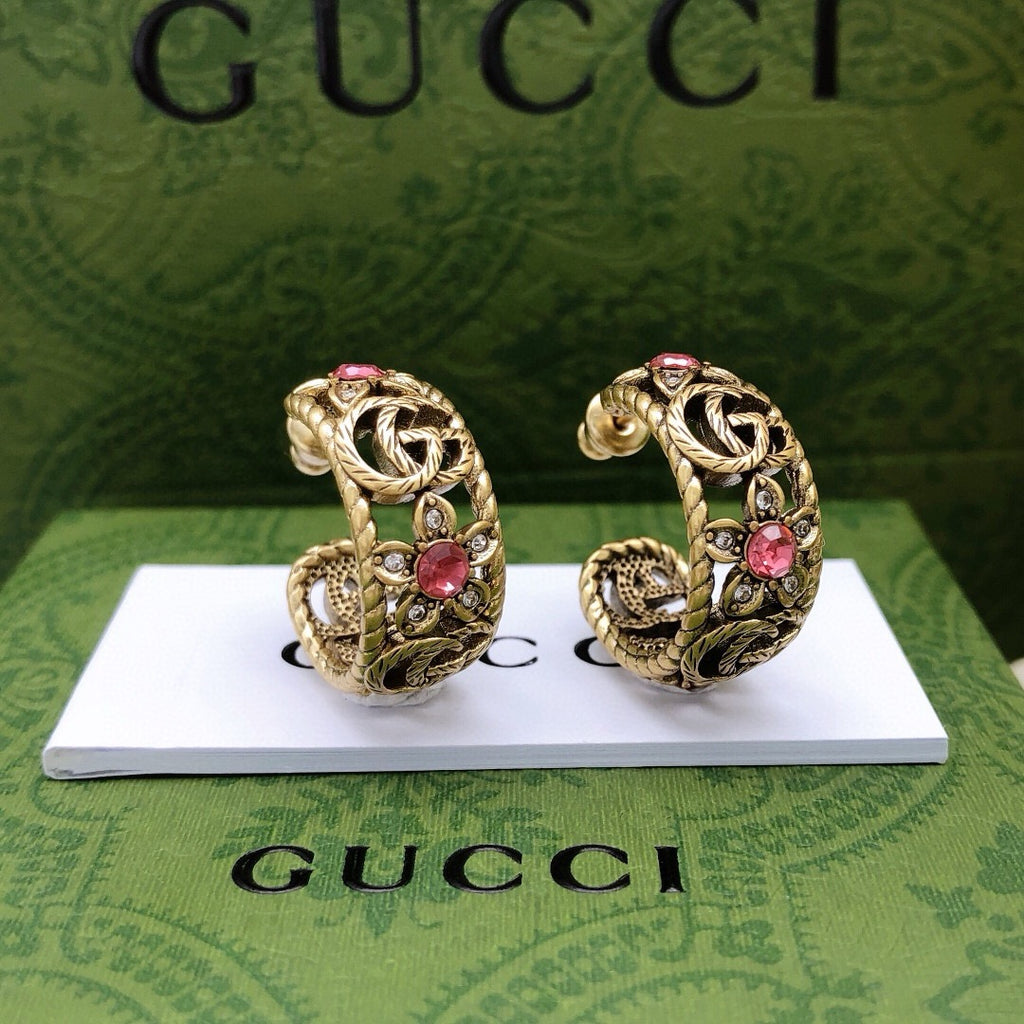 Gucci Interlocking G Pink Multicolor Crystal Accent Earrings - album image 3