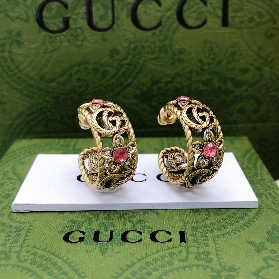 Gucci Interlocking G Pink Multicolor Crystal Accent Earrings - album image 3