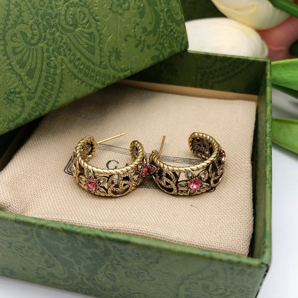 Gucci Interlocking G Pink Multicolor Crystal Accent Earrings - album image 5