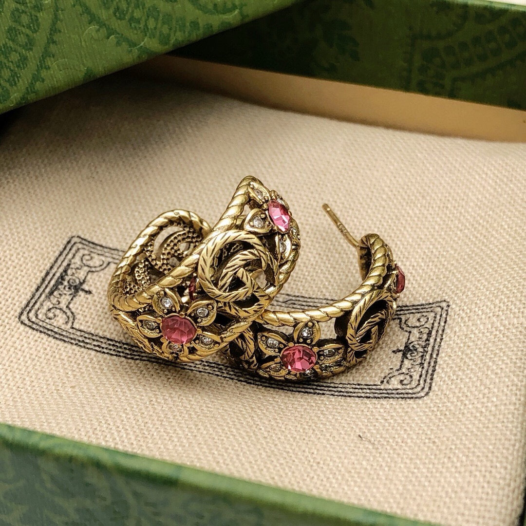 Gucci Interlocking G Pink Multicolor Crystal Accent Earrings - album image 4