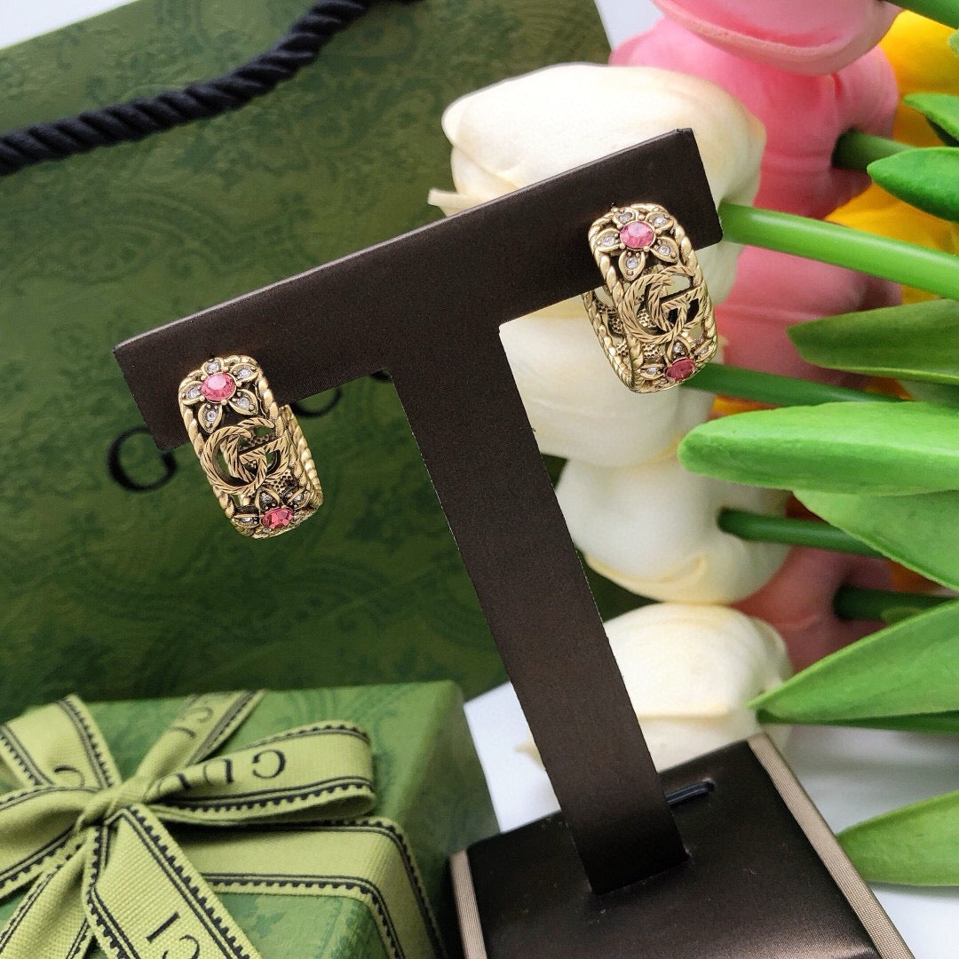 Gucci Interlocking G Pink Multicolor Crystal Accent Earrings - album image 7
