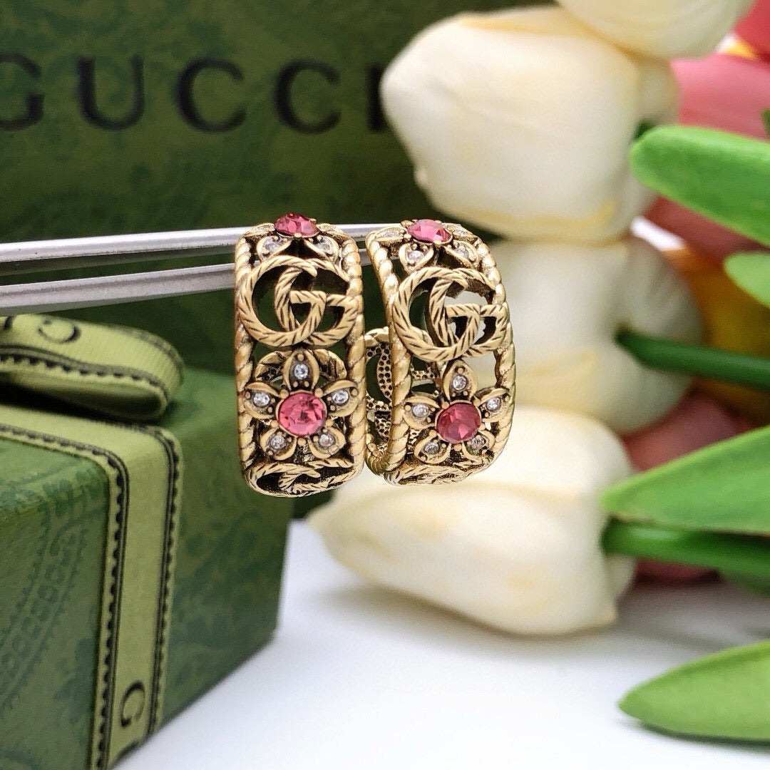Gucci Interlocking G Pink Multicolor Crystal Accent Earrings - album image 8