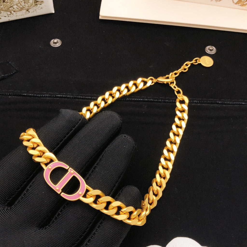 Dior Gold-Tone Pink CD Curb Necklace - product image 4