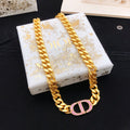 Dior Gold-Tone Pink CD Curb Necklace - product image 1