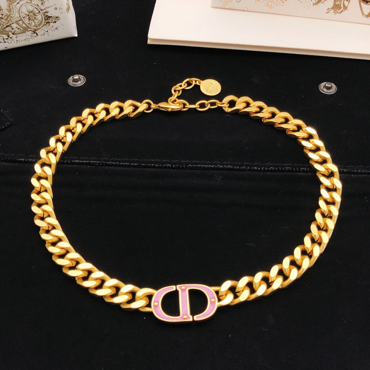 Dior Gold-Tone Pink CD Curb Necklace - product image 3
