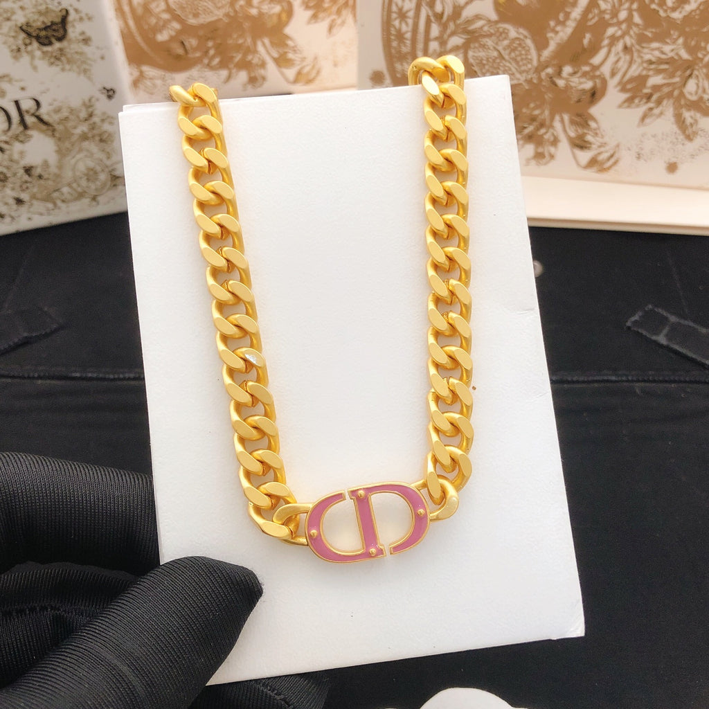 Dior Gold-Tone Pink CD Curb Necklace - product image 5