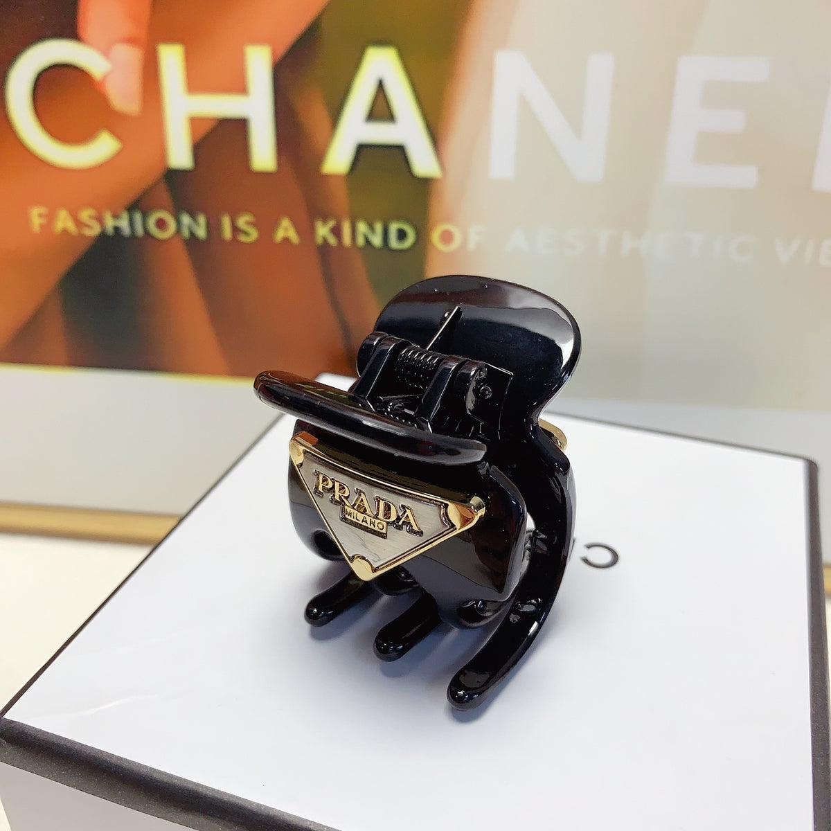 Prada Black Triangle Plaque Claw Clip - album image 4