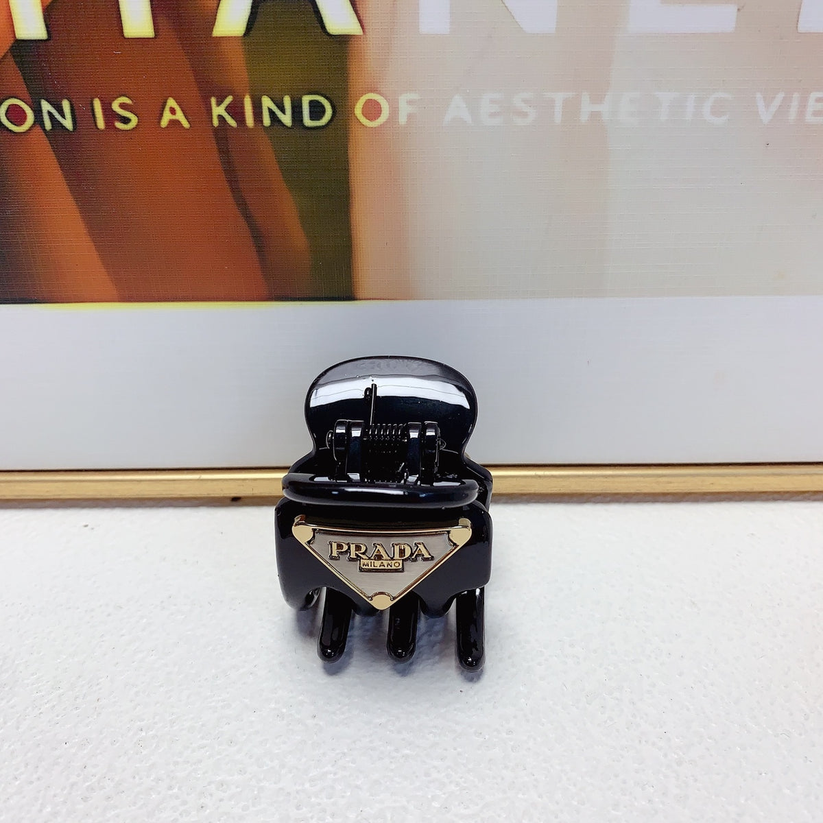 Prada Black Triangle Plaque Claw Clip - album image 6