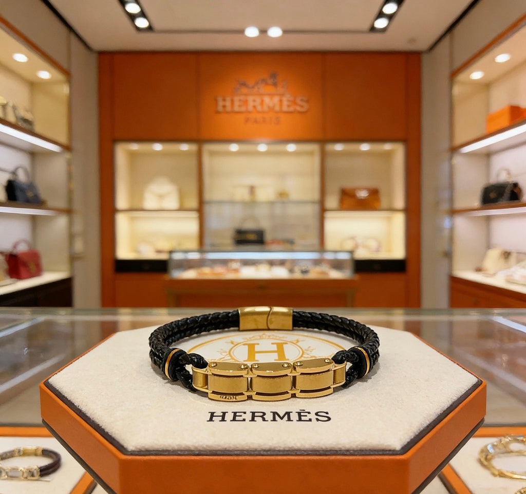 Hermès Black Leather Silver-Tone Turn-Lock Cuff Bracelet - album image 1