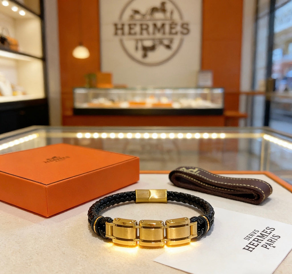 Hermès Black Leather Silver-Tone Turn-Lock Cuff Bracelet - album image 5