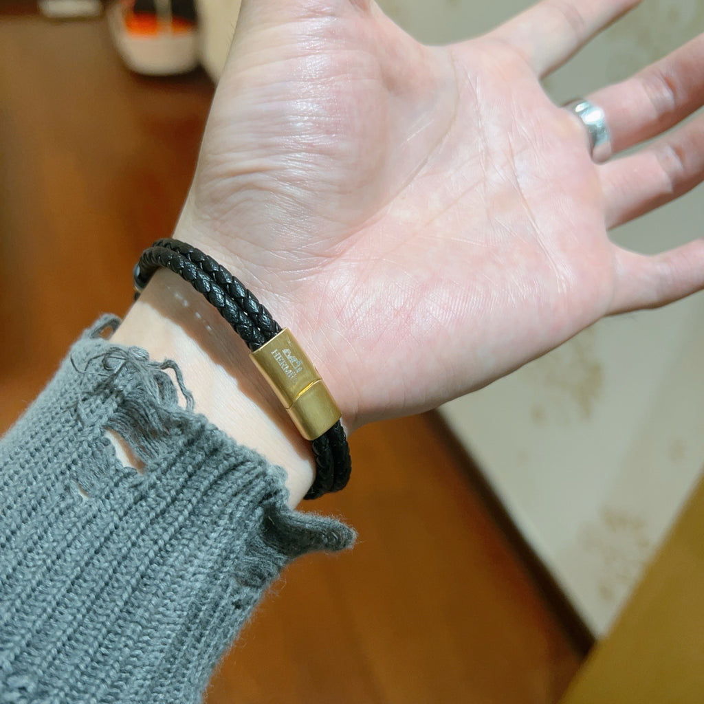 Hermès Black Leather Silver-Tone Turn-Lock Cuff Bracelet - album image 4