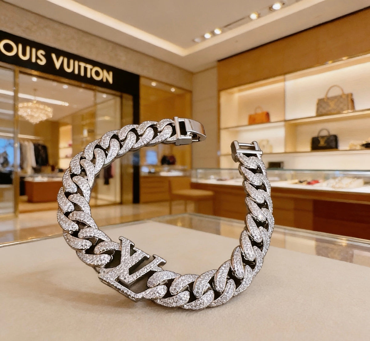 Louis Vuitton Silver-Tone Crystal Accent Antiqued Chain Bracelet - album image 6