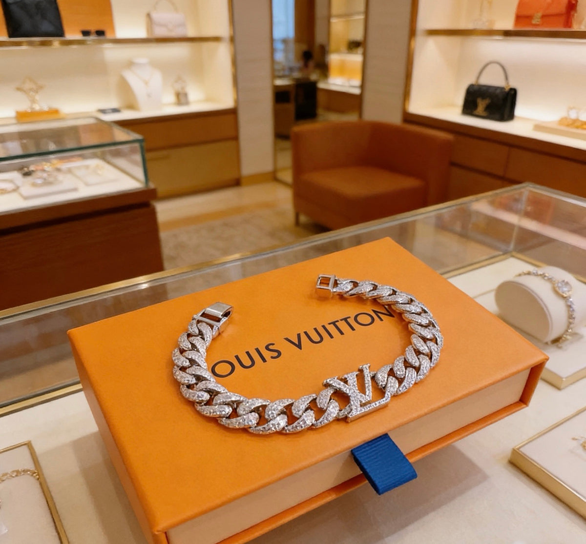 Louis Vuitton Silver-Tone Crystal Accent Antiqued Chain Bracelet - album image 2